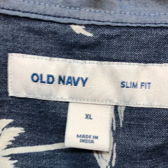 Old Navy Hawiian shirt Men's XL Slim-Fit Printed Chambray Shirt - Picture 8 of 16